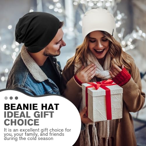 HAMUNI Slouchy Beanie for Women Men Soft Cotton Chemo Hats Double-Layer Warm Beanie Cap for Daily Wear & Transitional Seasons - color: White