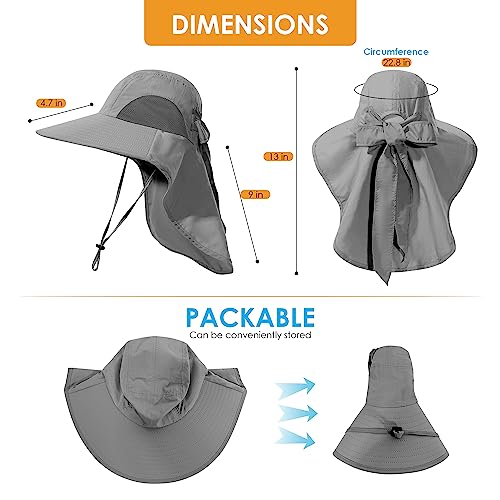 Womens Sun Hat UV Protection, Foldable Waterproof Wide Brim Bucket Hats with Neck Flap for Summer Beach Fishing Hiking - color: Drak Grey