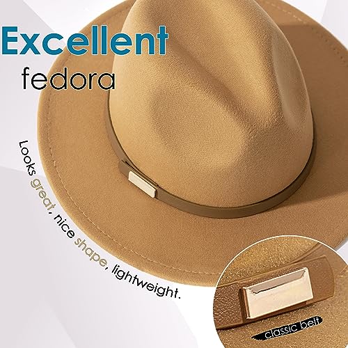 Fedora Hats for Men Wide Brim Panama Hat with Classic Belt - color: Camel