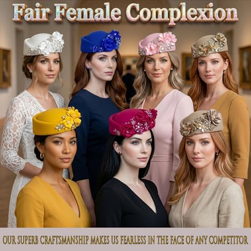 Petaluna Women's Flower Beret Suitable for Church Wearing Elegant Breathable Wedding Party Retro French Headdress - color: Purple