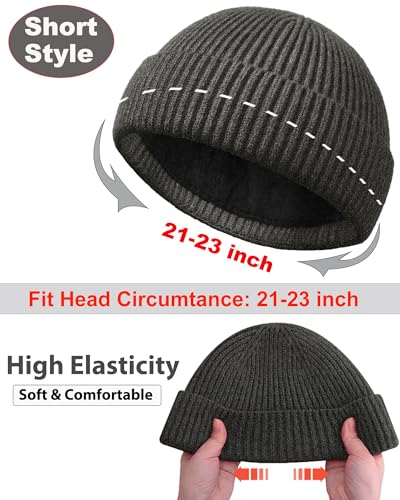 Short Fisherman Beanie for Men Women Wool Fleece Lined Winter Hat - color: 1pcs-dark Gray