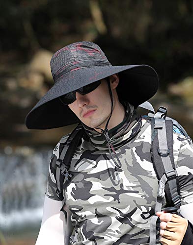 HUAMULAN Men Wide Brim Sun Hat Summer Outdoor Women Bucket Fishing Hats - color: B1ywmh5-jiuhong
