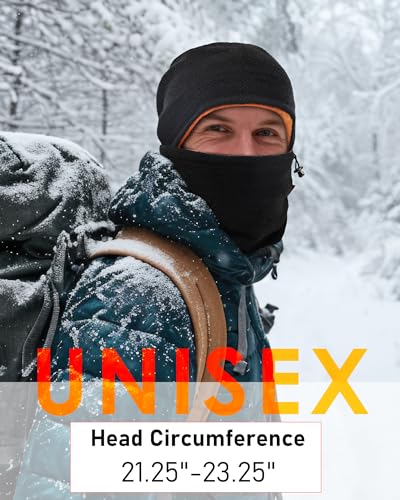 Winter Mens Beanie Hat Scarf Set Fleece Lined Windproof Ski Skull Cap Women - color: Black+orange