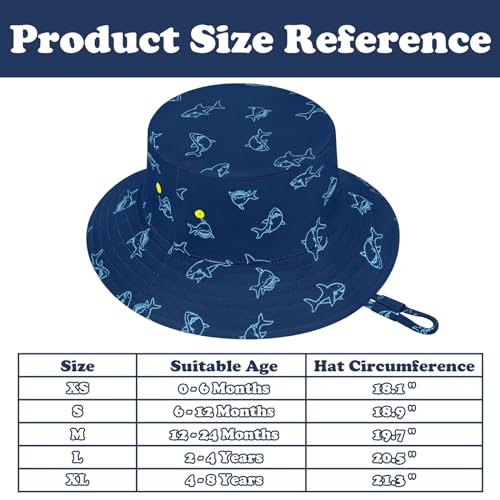 Sarfel Baby Sun Hat Toddler Sun Hat UPF 50+ Baby Bucket Hats Infant Toddler Beach Essentials Kids Summer Hats Boys Girls Cap - color: Navy Sharks, size: 2-4T