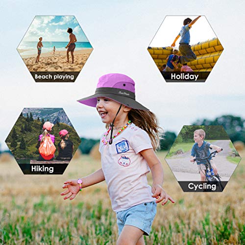 IYEBRAO Kids UV Sun Hat with Ponytail Hole UPF 50 Bucket Cap for Girls Summer Beach & Fishing - color: Purple