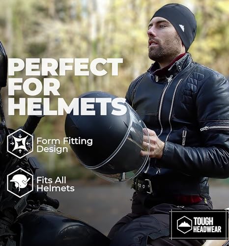 Tough Headwear Thermal Skull Cap - Moisture-Wicking Running Beanie - Wind-Blocking Cycling Cap - 4-Way Stretch Beanie for Men - color: Black