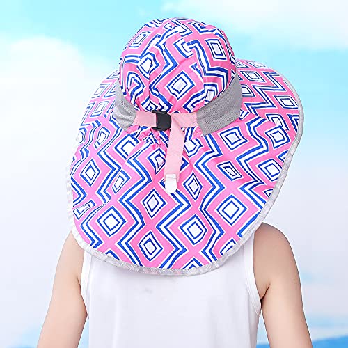 Kids Sun Hats UPF 50+ Sun Protection Hat for Kids with Neck Flap Adjustable Large Brim Beach Fishing Hat for Age 3-12 - color: Pink