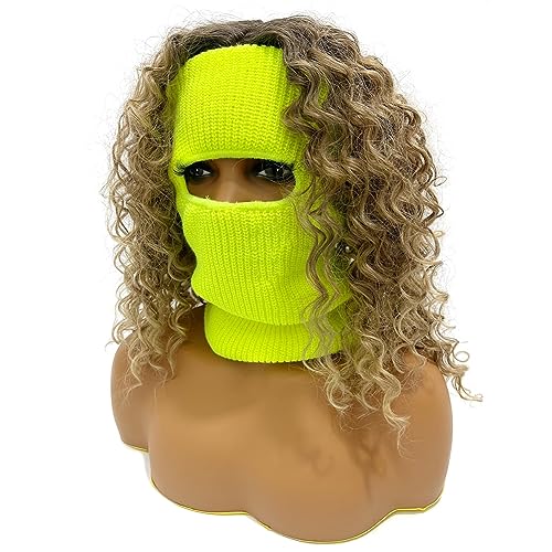 Balaclava Face Mask Empty Top Winter Ski Mask Knitted Full Face Cover Neck Warmer Thermal Cycling for Outdoors - color: Fluorescent Green