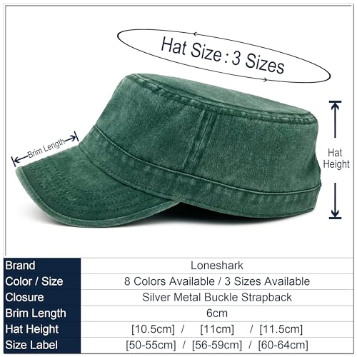 Loneshark Washed Cotton Military Hat Cadet Cap Army Flat Top Basic Everyday - color: Green, size: Medium-Large