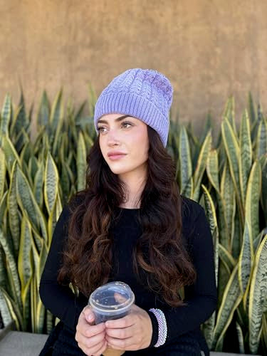 Humble Hilo Knit Hats Beanies for Women Winter Pom Beanie Men or Women Beanies Cable Knit Beanie - color: Lilac