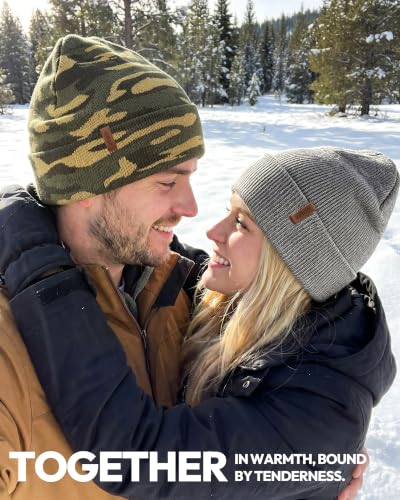 3 Pack Beanie for Men Women, Winter Double Layer Warm Hat Skull Cap - color: Black+camouflage+grey