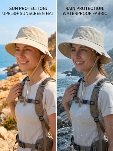 Waterproof Bucket Hat UPF50 Quick Dry Sun Hat for Men Women Lightweight Hiking Fishing Cap Foldable Packable Outdoor - color: Beige