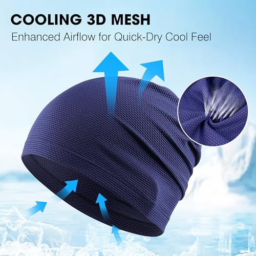 WTACTFUL 3-Pack Breathable Cooling Skull Cap for Men Women Thin Beanie - color: Black+black+blue