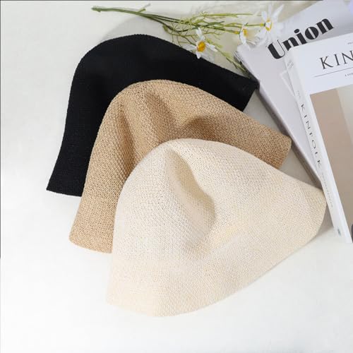 Eigso Womens Mesh Woven Bucket Hats Summer Outdoor Beach Straw Bucket Hat for Woman Packable Beach Hat - color: B1 : White