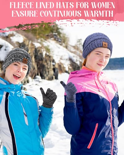 JaGely 8 Pieces Women Winter Hats and Gloves Set Women Warm Touchscreen Knitted Lined Gloves Winter Beanies - color: Navy Blue, Wine Red, Mixed Black White,mixed Khaki