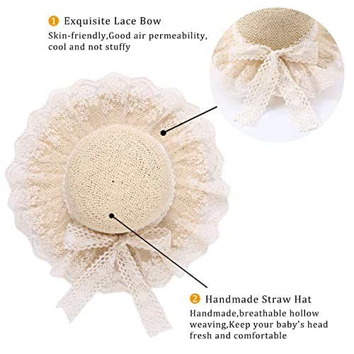 Baby Girl Straw Hat 3-6 Years Girls Summer Beach Hats with Bowknot Sun Protection Hats for Kids - color: Beige Lace