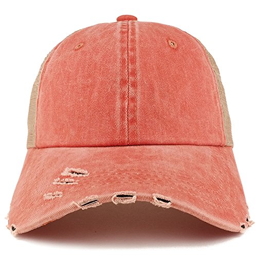 Trendy Apparel Shop Pigment Dyed Front Mesh Back Frayed Bill Trucker Cap - color: Orange