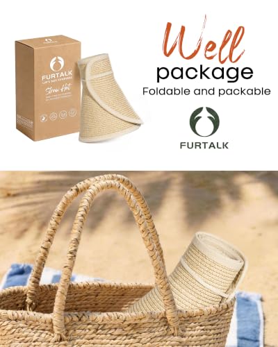 FURTALK Womens Sun Hat with Ponytail Hole Wide Brim Beach Straw Visor - color: 06-mix Beige