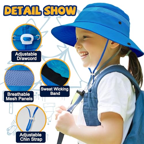 ZOORON Outdoor Kids Sun Hat UPF 50+ Quick Dry Bucket Hat for Boys Girls - color: 2pack-navy/Dark Grey