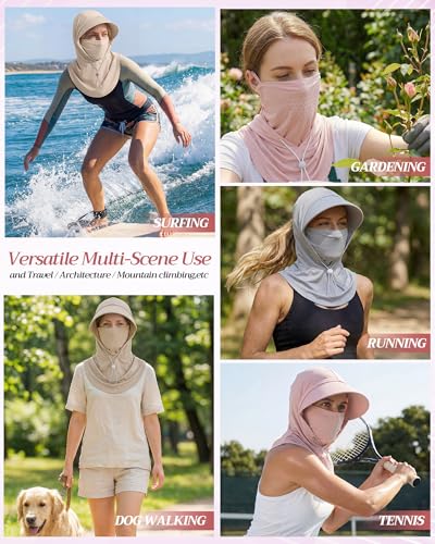 Shihanee 3 Pack Balaclava Face Mask Sun Protection Hood Cooling Breathable Full Head Mask for Men Women Fishing Cycling - color: Khaki, Pink, Light Gray