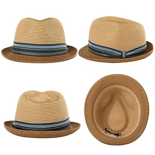 Comhats Oversize XXL Men Summer Straw Fedora Sun Hat Panama Derby Packable - color: 94587_khaki, size: Large