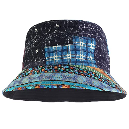 Falari Reversible Bucket Hat for Men Women Summer Travel Beach Outdoor Fishing Hat 100% Cotton - color: J620-blue