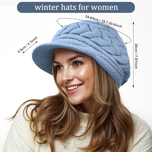 Loritta Womens Winter Beanie Hats, Thick Warm Beanie with Visor Brim - color: Blue