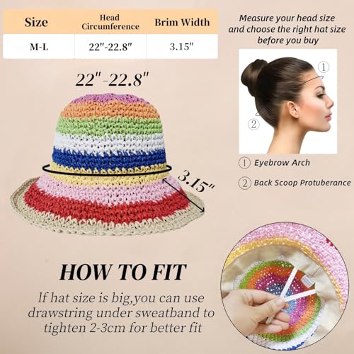 Floppy Big Beach Straw Hats for Women Foldable Summer Wide Brim Packable Sun Hat Womens Travel Straw Fedora Hat - color: Rainbow-1