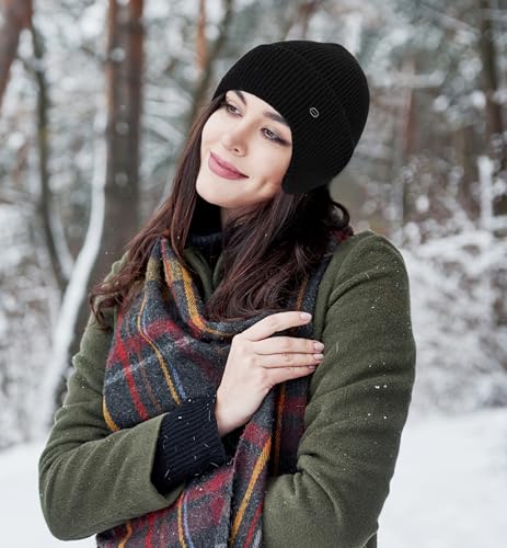 HiRui Knit Beanie Hats Winter Hats Ear Covers for Men Women-Warm Daily Headwear - color: Black