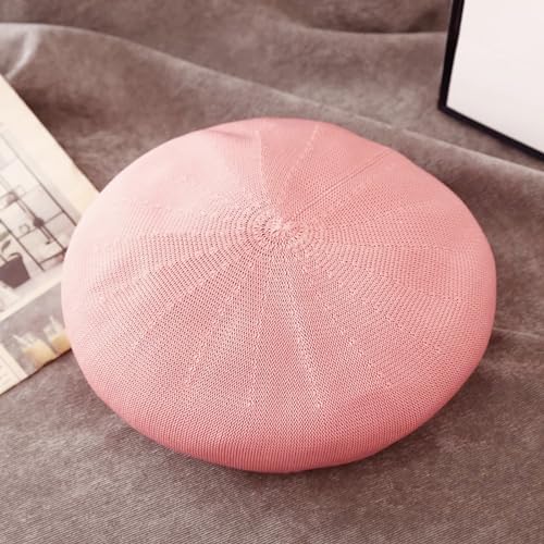 Summer French Beret Breathable Thin Beret Hat Solid Color Beanie for Women Lady - color: Pink
