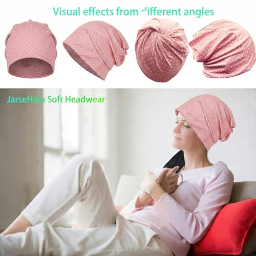 JarseHera Womens Slouchy Beanie Soft Chemo Headwear Breathable Cancer Caps - color: 2 Pair,dot-black+pink