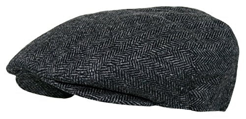 EPOCH Men's Herringbone Wool Tweed Newsboy Ivy Cabbie Driving Cap - color: 1935-charcoal, size: Medium