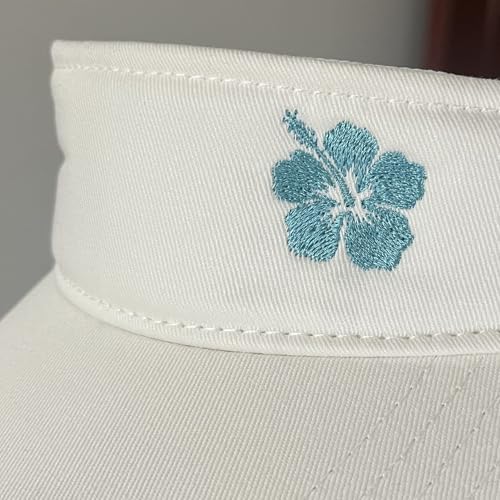 Embroidered Adjustable Sun Visor for Women Men Outdoor Golf Tennis - color: Hibiscus Flower/White