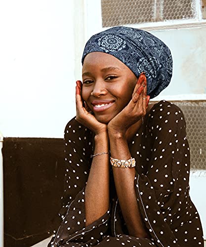 Adjustable Satin Lined Sleep Cap for Dreadlocks Curly Hair Large Head-Stay On Overnight - color: Blue Navy