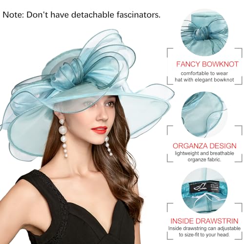 2026 Derby Hats for Women Ladies, Classy Organza Sun Hat, Church Tea Party Wedding Kentucky Fascinator Hat - color: B2967-blue