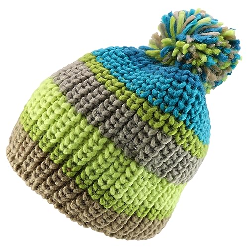 Armycrew Thick Cable Knit Stripe Beanie with Pom Pom - color: Green Turquoise Beige