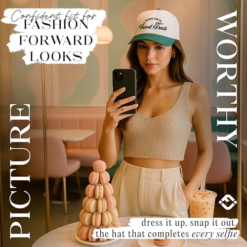 Funky Junque Adult Trucker Snapback Hat 2-Tone Baseball Cap - color: I'm Here for the Sweet Treats - Green/Beige