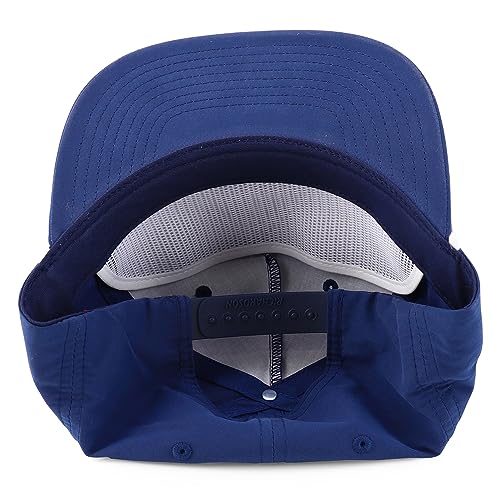 Trendy Apparel Shop UPF 50 Unstructured 5 Panel Flatbill Golf Snapback Cap - color: Navy White
