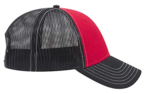 OTTO 6 Panel Low Profile Contrast Vertical Mesh Back Cap - color: Blk/Red/Blk