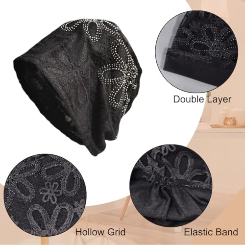 Crochet Slouchy Beanie Hat Turbans Headware for Women - color: Bea07 - Black