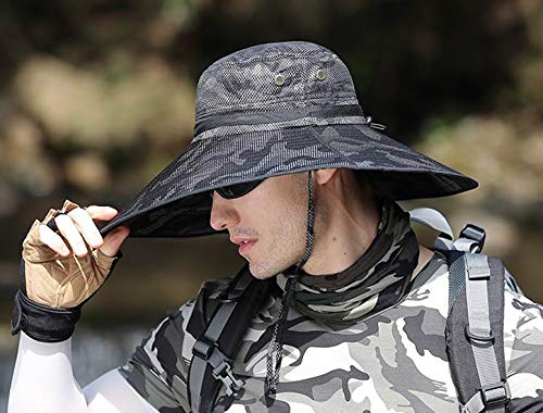 HUAMULAN Men Wide Brim Sun Hat Summer Outdoor Women Bucket Fishing Hats - color: B3ywmh5-heise