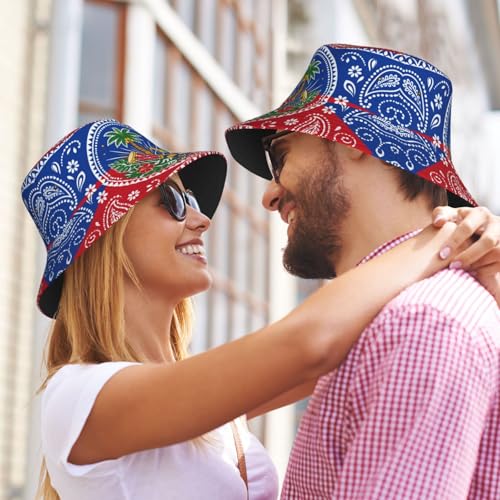 Bucket Hat for Men Women Packable Sun Hats Fisherman Outdoor Summer Travel Hiking Beach Caps - color: Haiti