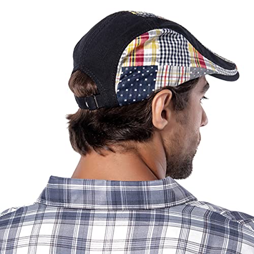 Cabbie Hats for Men Summer,Cotton Beret Newsboy Hat Ivy Gatsby Adjustable Flat Cap Beret for Driving - color: Cotton -Black B