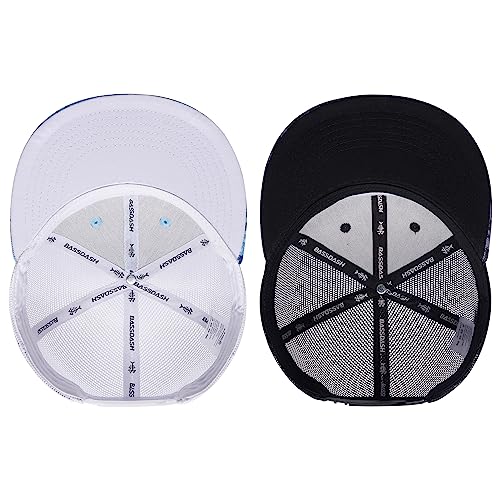 BASSDASH 2 Pack Flat Brim Trucker Cap Adjustable Snapback Hat Mesh Back for Men Women Fishing Hunting - color: Pack of 2,ocean Digital Camo & Night Digital Camo
