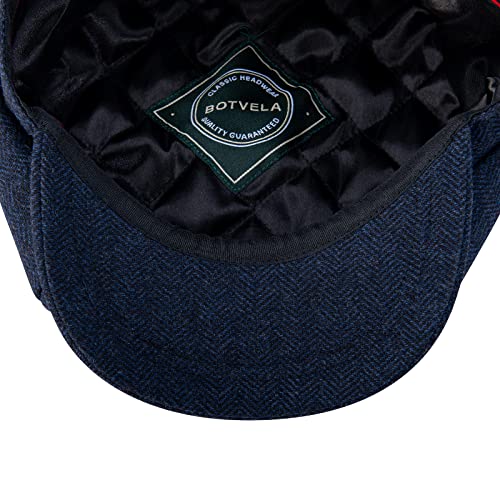 BOTVELA Men's 8 Panel Wool Blend Newsboy Flat Cap - color: Navy, size: 7 7/8