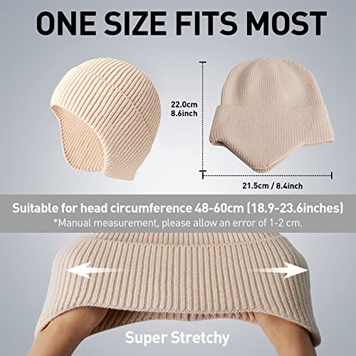 Arcweg Beanie with Earflap for Men Women Winter Warm Thermal Hats Stocking Cap Toboggan Outdoor Hat - color: Beige