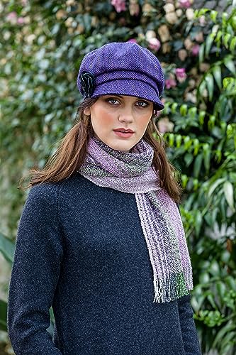 Newsboy Hat for Women's Cap 8 Panel Wool Made in Ireland - color: Purple Herringbone