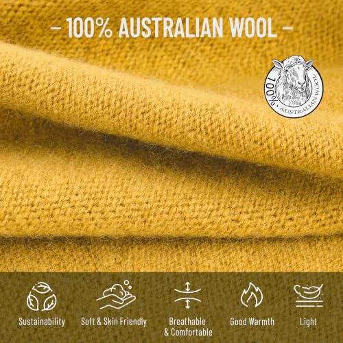 HAMUNI 100% Wool Slouchy Beanie, Warm Beanie Hats for Women Breathable Knitting Skull Beanies Cap for Spring Fall Winter - color: Sun-yellow