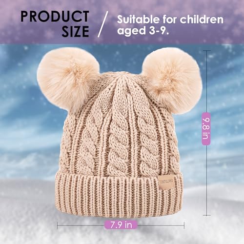 Kids Winter Beanie Children’s Warm Knitted Fleece Lined Ski Pom-Pom Hat for Boys & Girls 3-9 Years - color: Purple