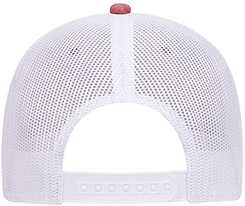 Ashen Fane Low Profile Cotton Blend Chambray Mesh Back Adjustable Snapback Baseball Hat - color: Red/White